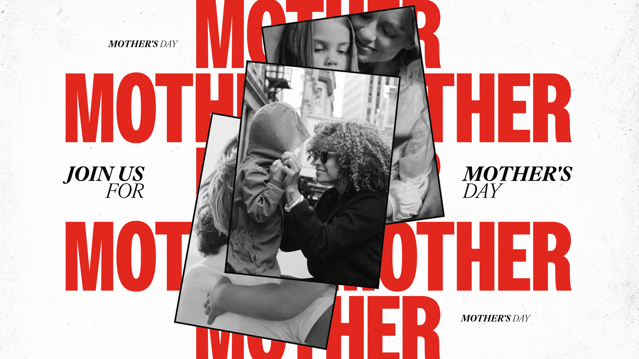 Join us for mothers day clean photographics typographic subtitle